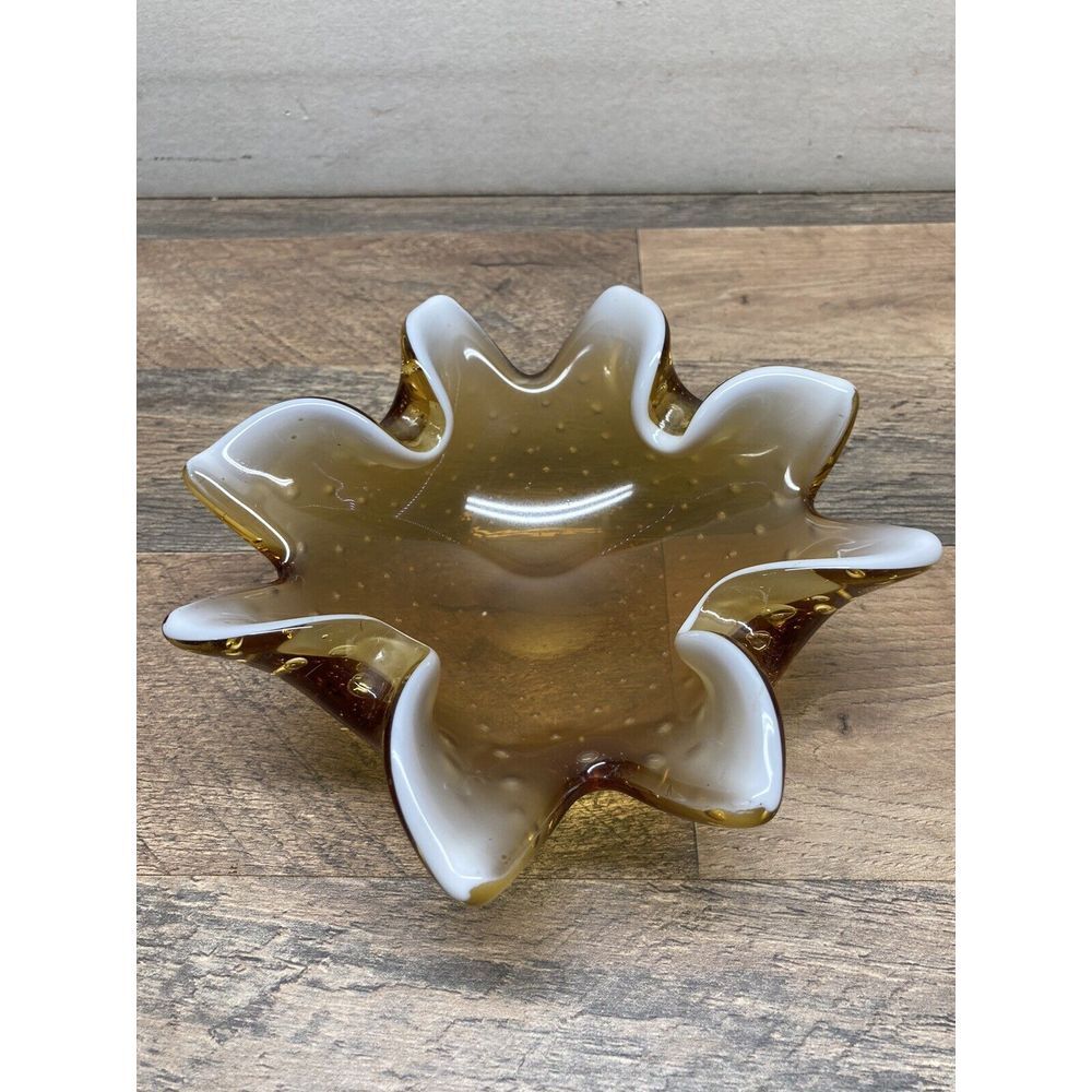 Honey Brown‎ Art Glass Hand Blown Bowl Dish Ashtray Unknown Maker